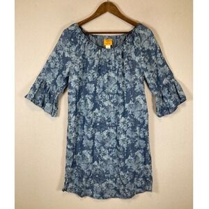 Coastal Grandma Ruby Rd Women S Blue Floral Tencel Ruffle Sleeve Shift Dress